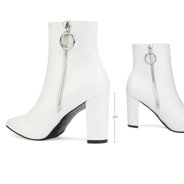 Chunky High Heel Ankle Boots - WHITE PU - 3